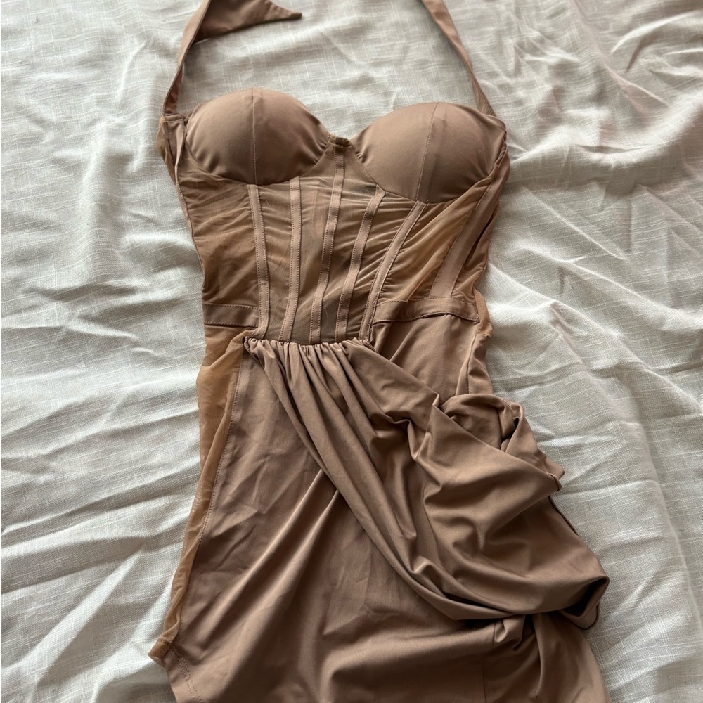 Elegant Tan backless Dress